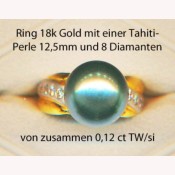 Ring 18k Gold mit einer Tahitizuchtperle und Diamanten